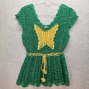 Vintage Sleeveless Crochet Top Butterfly Handmade Knit Boho Festival Artsy Beach